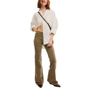 NWOT FREE PEOPLE Penny Corduroy Flare Pants 24 Pull-On Cord Stretch Dried Basil